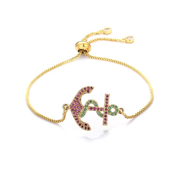 

fashion women cz anchor charm bracelets colorful zircon adjustable bracelet copper jewelry gift for girls dropshipping, Black