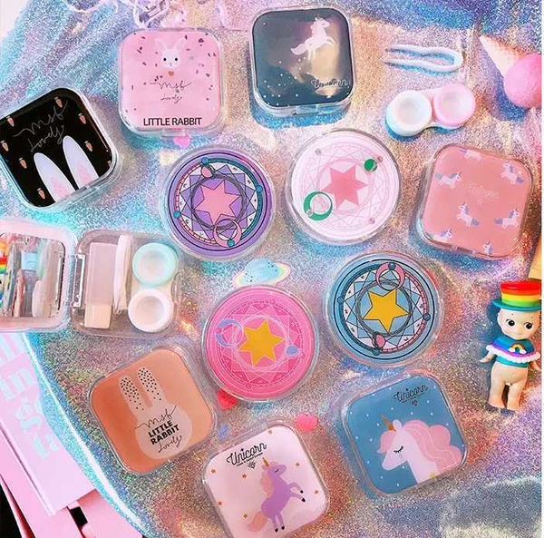 

cute cartoon girlish contact lens case, Silver