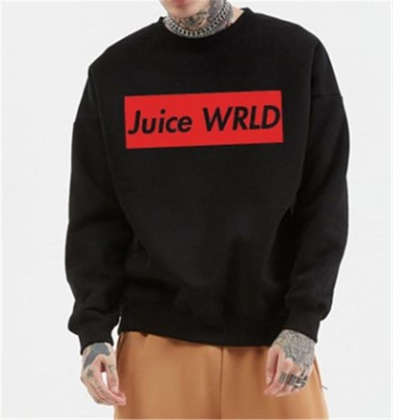 

juice wrld mens designer hoodies letter printed casual long sleeved loose o neck sweatshirts fashion mens fleece hoodies, Black