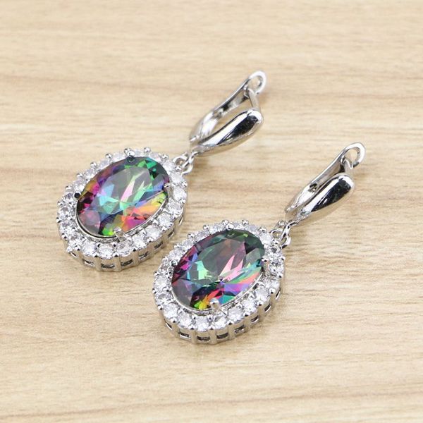 

oval mystic rainbow cubic zirconia dangle earrings 925 silver jewelry drop earring for women gifts box