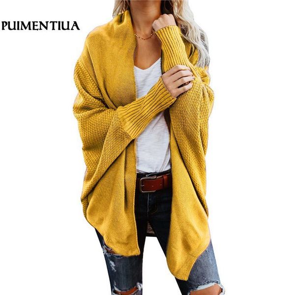 Puimentiua Autunno Inverno Manica A Pipistrello Maglieria Cardigan Donne di Grandi Dimensioni Maglione Lavorato A Maglia Cardigan Femminile Elegante Maglione Cappotto Y200819