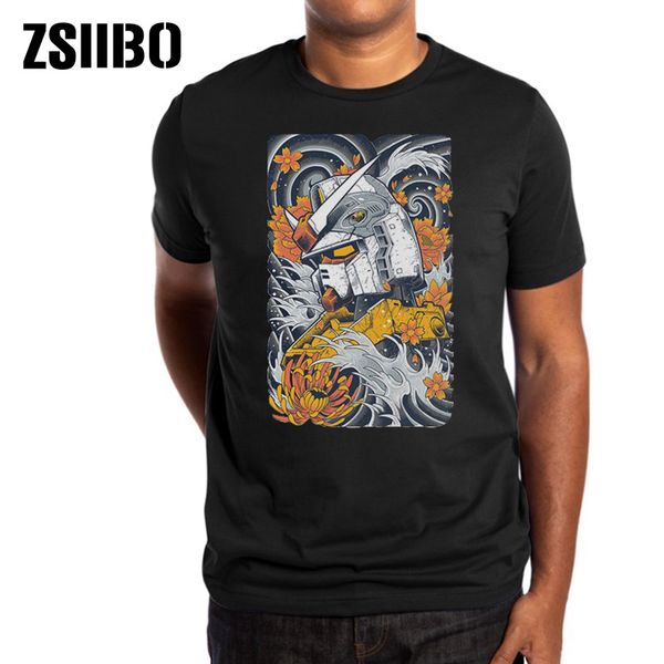 

zsiibo summer new japan harajuku style steel print men's t-shirt mobile suit gundam model tshirt hy1mc54