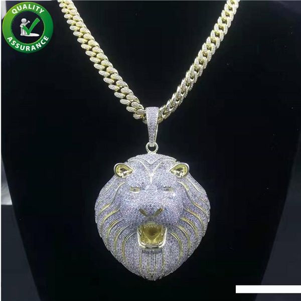 

hip hop bling chains jewelry men iced out pendant luxury designer necklace mens gold chain pendants diamond cuban link rapper fashion lion, Silver