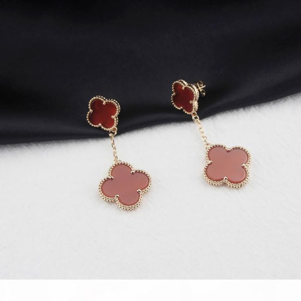 

natural mother of pearl women tassel earring clover stud woman party rose gold earrings valentine's day charms wedding jewelry, Golden