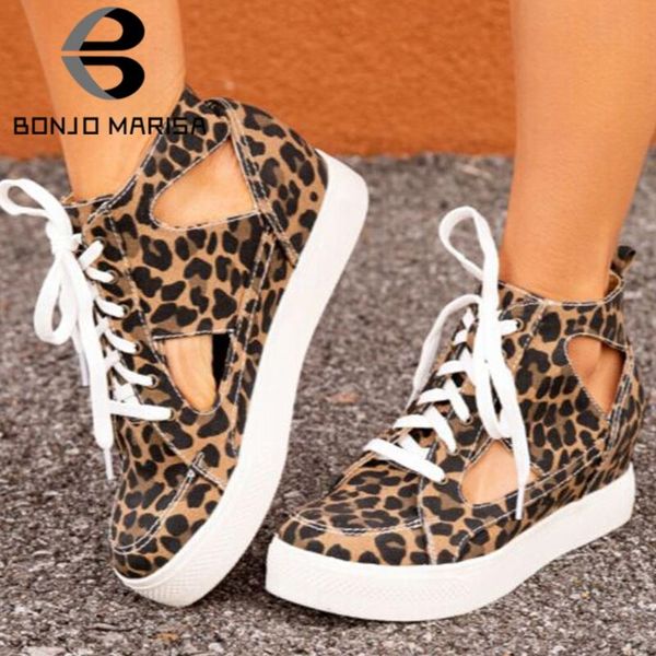 

bonjomarisa new ins lace-up leopard hollow cool leopard platform flats women 2020 autumn fashion casual shoes woman, Black