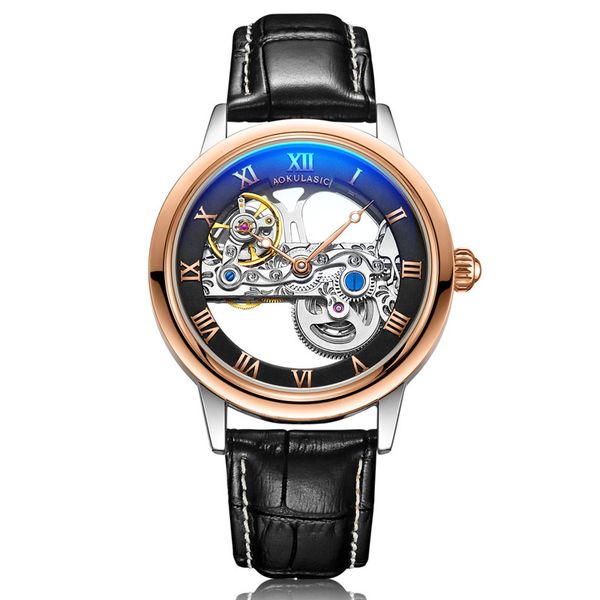 

new skeleton watch men automatic tourbillon mechanical watch male waterproof luminous clock reloj hombre 2020, Slivery;brown