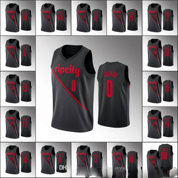 

men rodney hood hassan whiteside portland trail damian lillard c.j. mccollum blazers black city jersey, Black;red