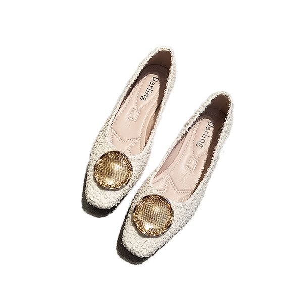 

metal buckle flat shoes fashion 2020 spring women's flats soft shallow mouth ballet flats slip on loafers ladies office shoes, Black