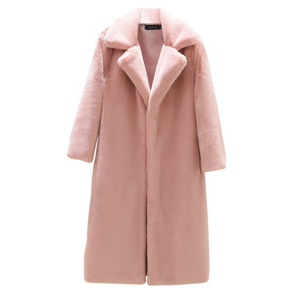 

women's fur & faux coat female women winter clothing long plush famale jacket sleeve thick warm outerwear, Black