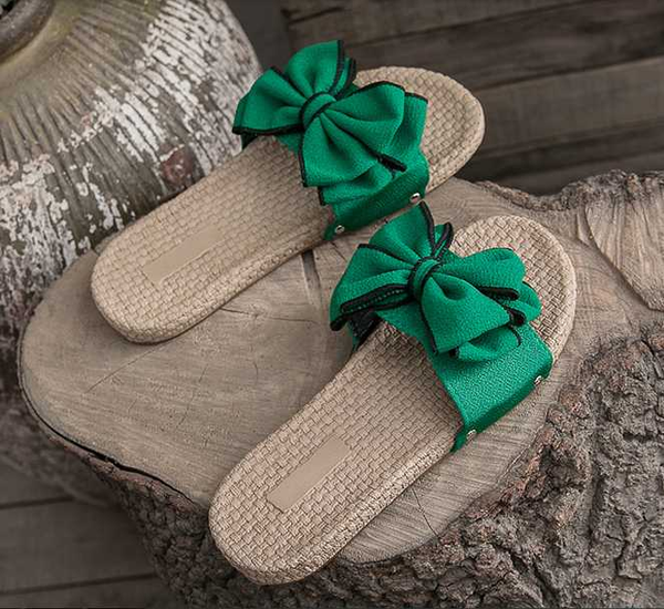 

women's slippers wear 2020 new summer flat bottom pregnant women beach soft bottom word bow sandals slippers women's shoes, Black
