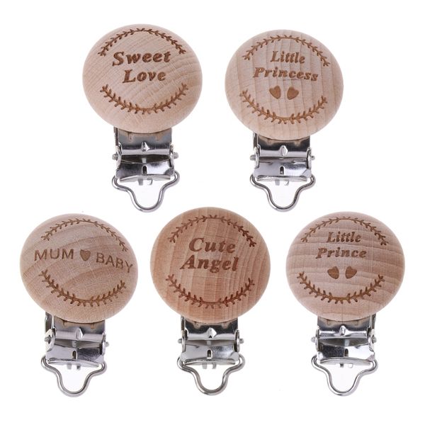 

pacifiers# 1 set natural beech wood baby pacifier clip engraved wooden holder dummy love