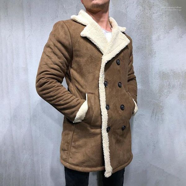 

long male outerwear winter men jackets designer patchwork color thick men coats casual solid color lapel neck mid, Black;brown