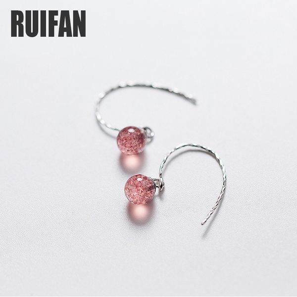 

stud ruifan cute pink color natural strawberry quart real 925 sterling silver hook earrings women small earring jewelry yea242, Golden;silver