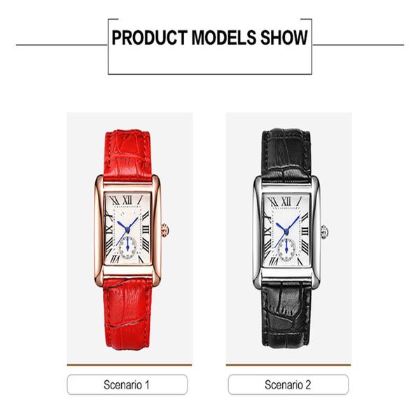 

classic rectangle roman dial ladies quartz watch leather strap gold/silver stainless steel case ladies casual wrist watch compass wristwatc, Slivery;brown
