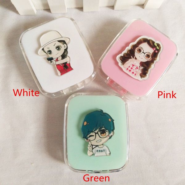 

liusventina diy acrylic cute fashion girls and boys contact lens case with mirror box container for color lenses gift for girls, Silver