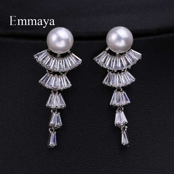 

dangle & chandelier emmaya 2021 luxury zircon long earrings fan shape gradual change crystal cubic for women girls fashion jewelry gift, Silver