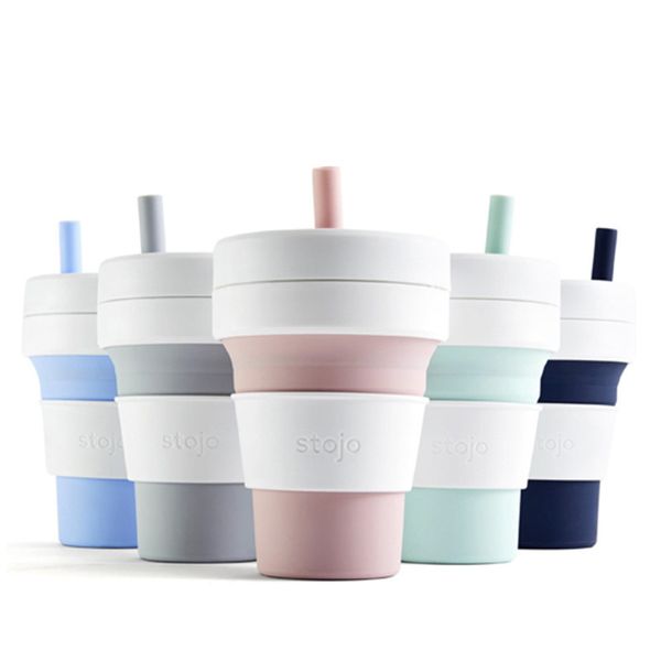 

stojo cup folding silicone portable silicone coffee cup multi-function folding silica office travel essential