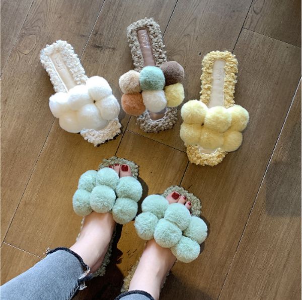 

new women slippers winter shoes flat sweet home slippers woman indoor fur warm soft slip on shoes fur women, Black