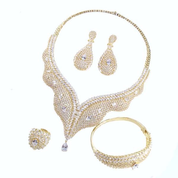 

2020 new fashion retro crystal cz zircon necklace earring bracelet ring wedding bridal banquet dinner dressing jewelry set, Silver