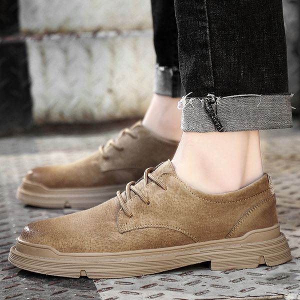 

men casual leather shoes men martins cow suede leather shoes lace up fashion work office oxfords ankle tooling, Black