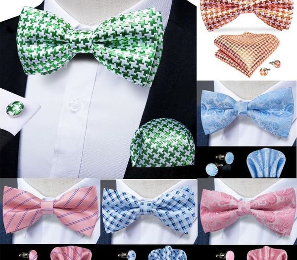 

Men's Silk Pre Tied Bow Tie For Men Wedding Bowtie Pocket Square Cufflink Set Green Blue Pink Party Tuxedo Floral Bowtie DiBanGu