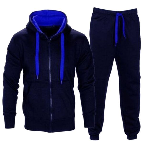 

tracksuit men 2020 autumn sportwear fashion mens set 2pc zipper hooded sweatshirt jacket+pant moleton masculino set, Gray