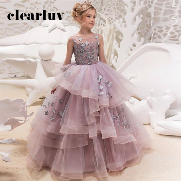 

flower girl dresses b055 2020 o-neck sleeveless tulle first communion dresses for girls appliques flowers girls princess, Red;yellow