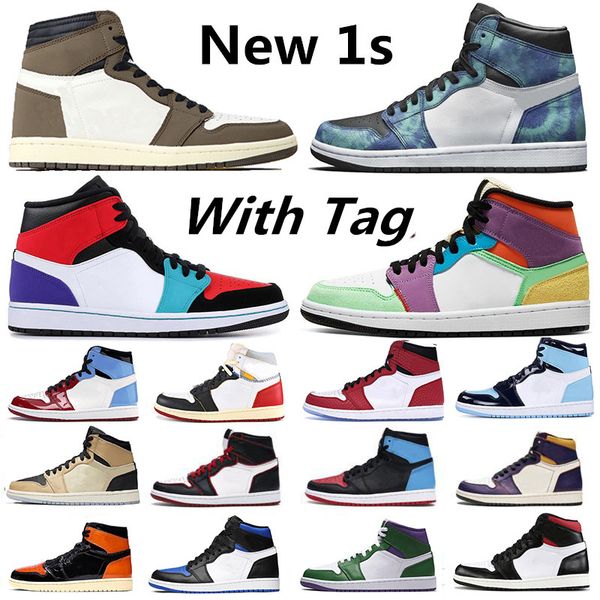 

new racer blue tie dye 1 1s travis scotts basketball shoes fearless court purple bred toe yellow unc women mens trainers sneakers, White;red