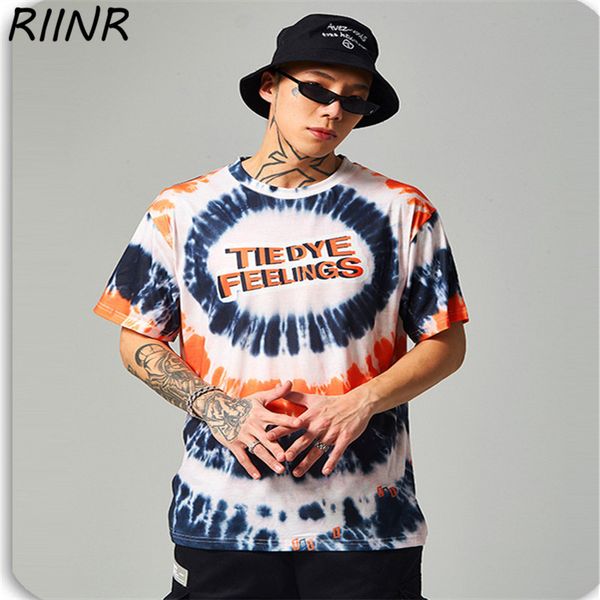 

riinr men's spring and summer 2020 new street printing color wave loose short-sleeved t-shirt s-4xl