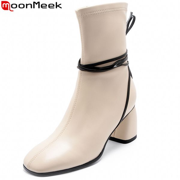 

moonmeek 2020 new arrival fashion ankle boots thick heels square toe ladies shoes autumn winter women brand boots black white