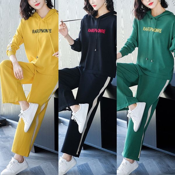 

2020 early autumn new knitwear casual sportswear slimming wide leg western style sweater pants wide leg pants suit age-reducing two-piece su, Gray