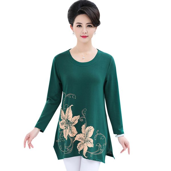 

women's t-shirt flowers bottoming for women tee shirt pullover 2021 spring autumn mother large size casual loose long sleeves tshirt, White