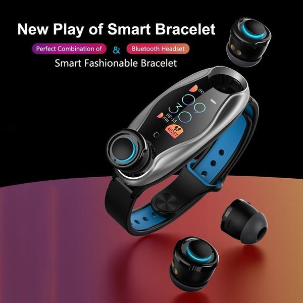 

cgjxstouch screen t90 bluetooth earphones tws headsets smart bracelet 2 in 1 set health fitness sport smart band waterproof watch for ios an