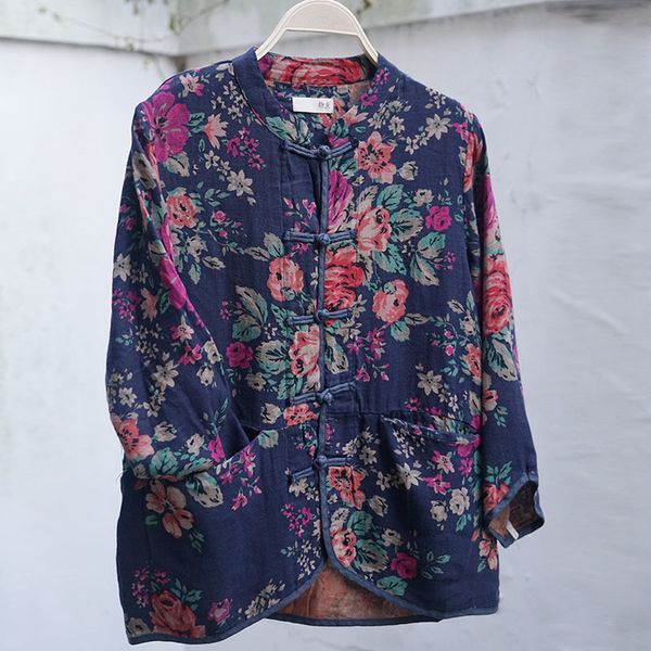 

women's blouses & shirts johnature cotton linen fashion retro stand plate buckle print cardigan shirt 2021 spring summer 3 color all-ma, White