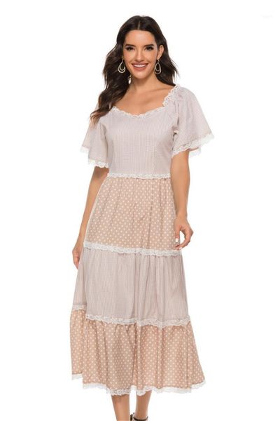 

casual dresses polka dot printed panelled fungus short sleeve dresses urban leisure designer females clothing summer womens, Black;gray