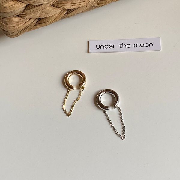 

simple geometric c-shaped chain tassel ear bone clip high-quality cold style design temperament earrings, Silver