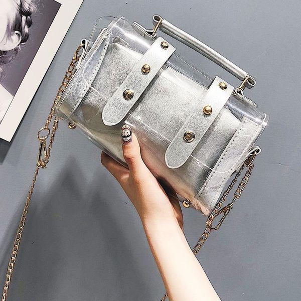 

abdb-fashion female transparent rivet bags chain shoulder bag jelly small crossbody bag composite messenger bags