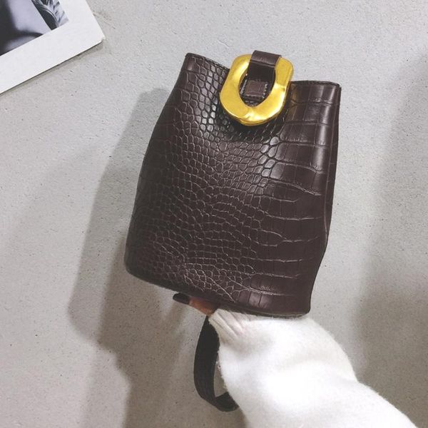 

retro alligator bucket bags women crocodile pattern handbag capacity casual shoulder messenger bags ladies pu purse #yl10