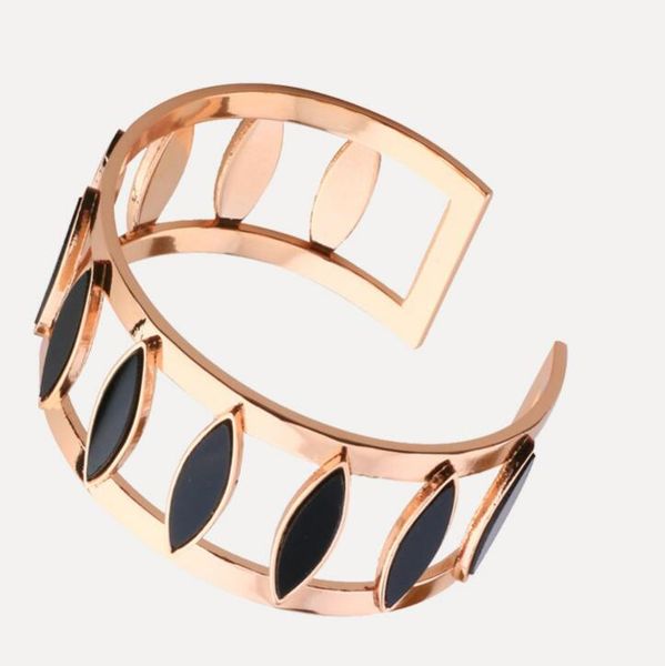 

jewlery hollow out bracelets black leaf shape open cuff bracelets for women fashion wholesale, White