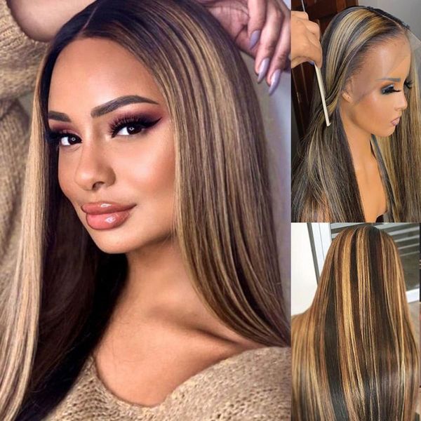 

малазийский 4 * 4 silk top straight highlight человеческих волос ombre brown фронт шнурок с шелком баз поддельного скальп preplucked remy, Black;brown