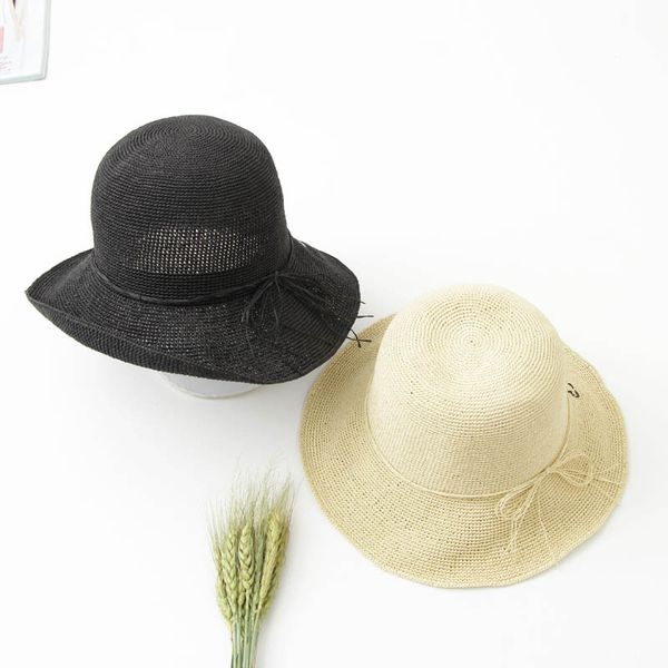 

women summer cap foldable paper straw lady sun hat wide brim crochet bow beach cap visor floppy chape, Blue;gray