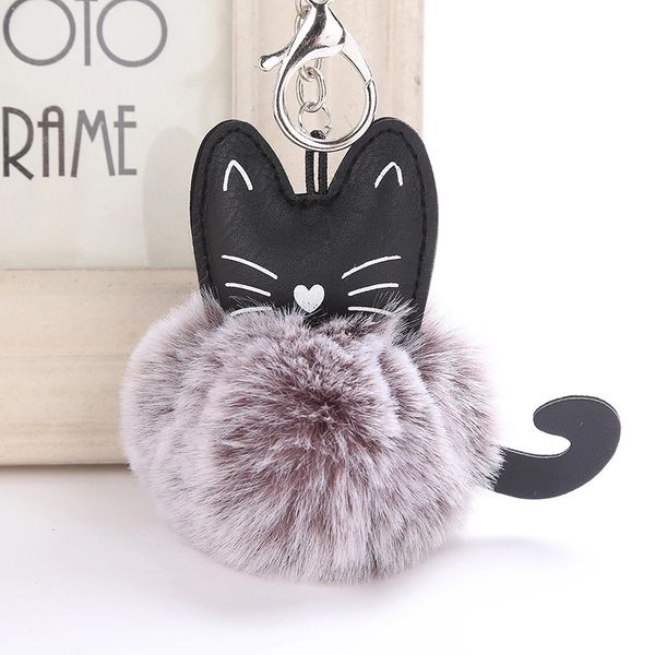 

fashion keychain cat soft pompom animal tail hair ball car keychain ladies car bag accessories key ring, Silver