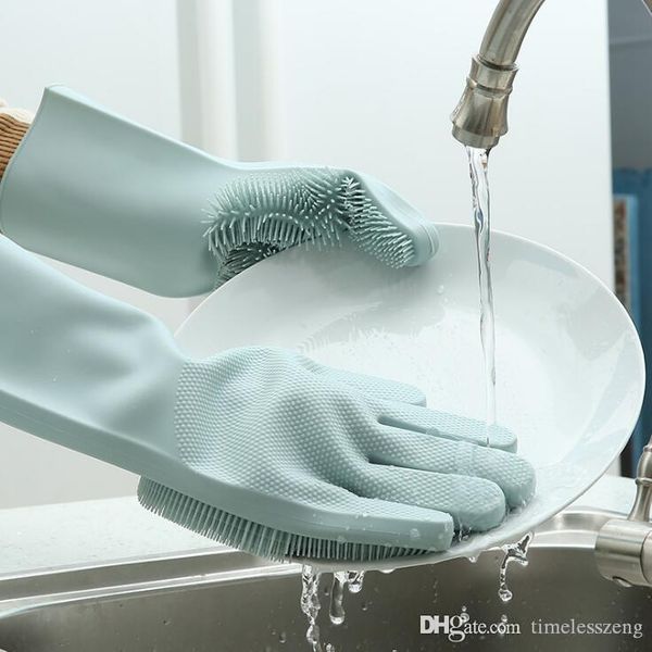 

10 colors magic silicone washing gloves brush resuable household scrubber anti scald dishwashing kitchen bathroom pets cleaning tools