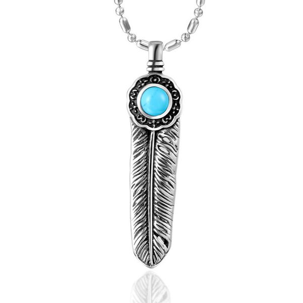 

hemiston vintage feather pendant titanium steel men's faucet gothic necklace for men punk rock gift, Silver