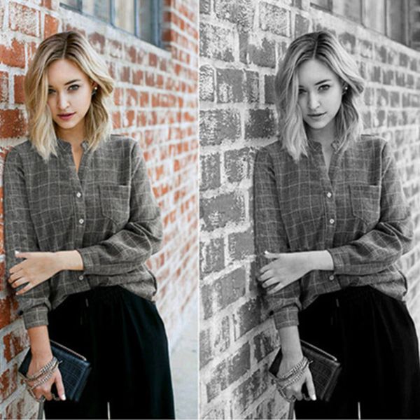 

2020 autumn new women's simple long-sleeved plaid plus size shirt ladies fashion loose all-match slim blouse blusas de mujer, White