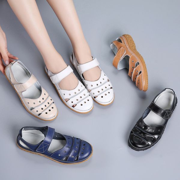 

2020 summer women sandals breathable leather shoes handmade wedges sandals mother shoes genuine leather summer size 35-42, Black