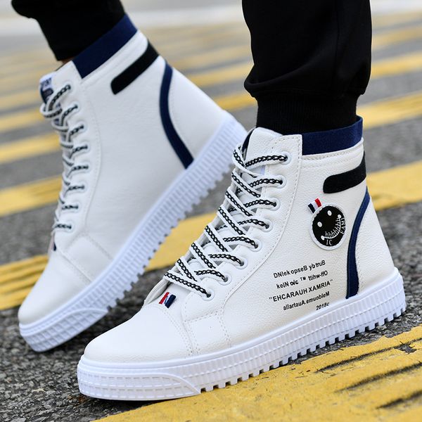 

2020 spring and autumn new white high-shoes men's shoes british high-waterproof white sneakers, Black