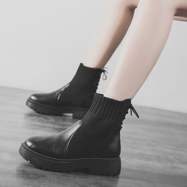 

ankle fashion boots warm plush winter ankle boots black leather women work shoes round toe lace-up women shoes plus size