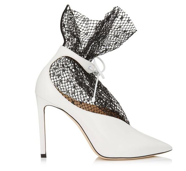 

women's leather high heels, new mesh hollow single shoes, shallow pointed banquet stiletto shoes, size: 34-40, white, Black