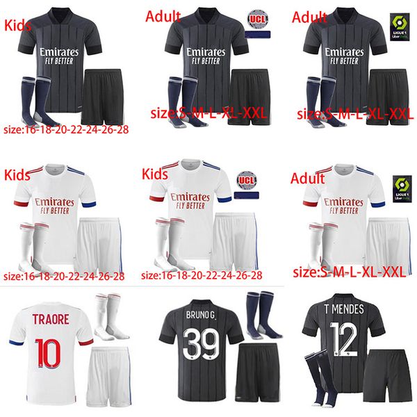 

2020 2021 olympique lyonnais soccer jerseys memphis traore fekir football shirt 20 21 ol lyon aouar maillot de foot men kids kit+socks, Black;yellow